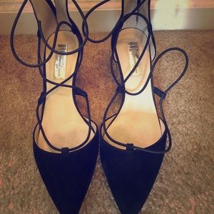 Inc lacefront black kitten heels ballerina pumps